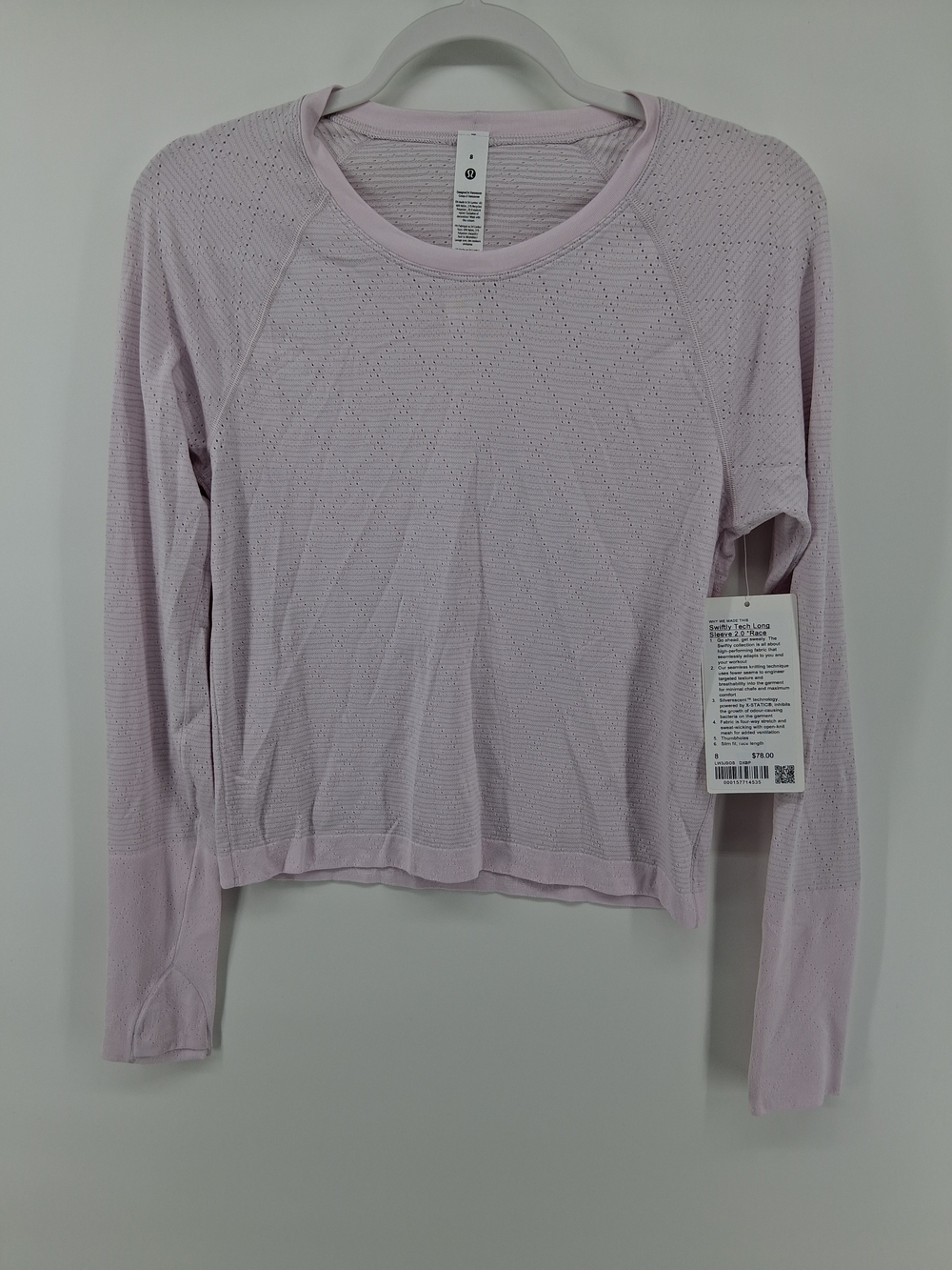 lululemon athletica Pale Lavender Long Sleeve Eyelet Top